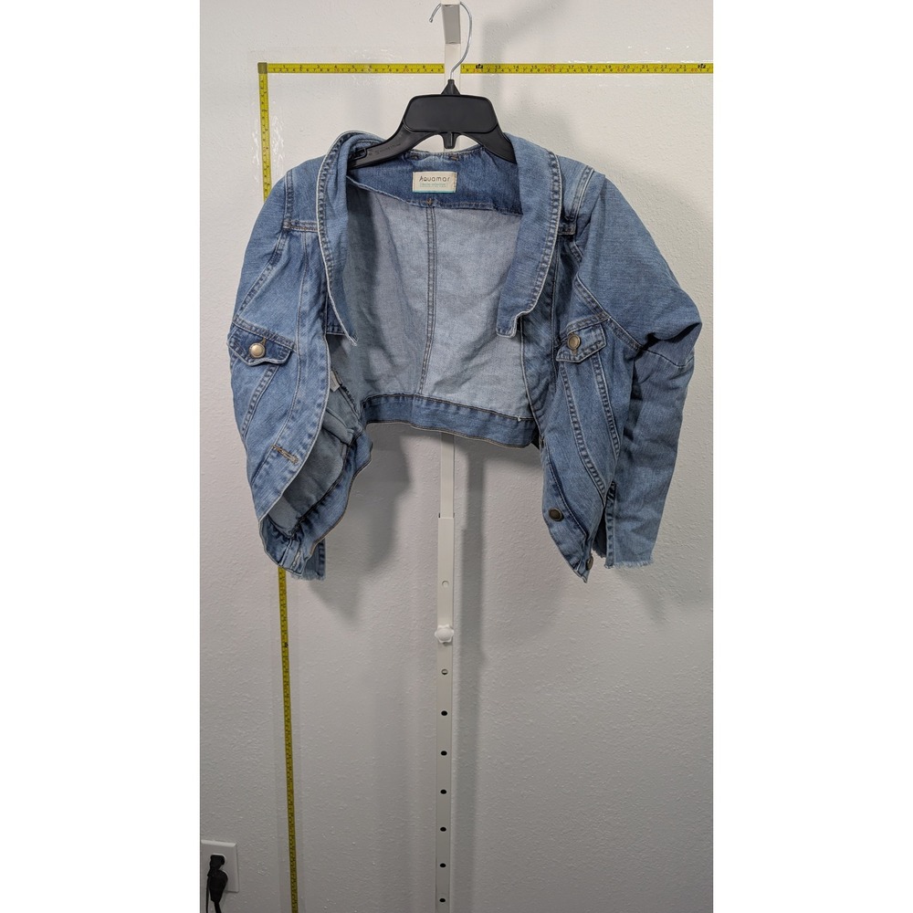 Aquamar Cropped Denim Jacket Light Wash Raw Hem Blue‎ Jean Jacket Womens Medium